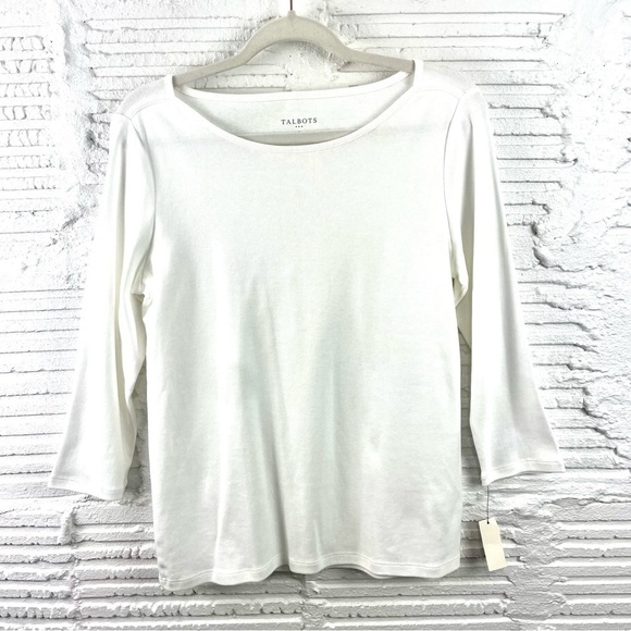 Talbots NWT White Boat Neck Tee 100% Cotton Size Small - Picture 1 of 11